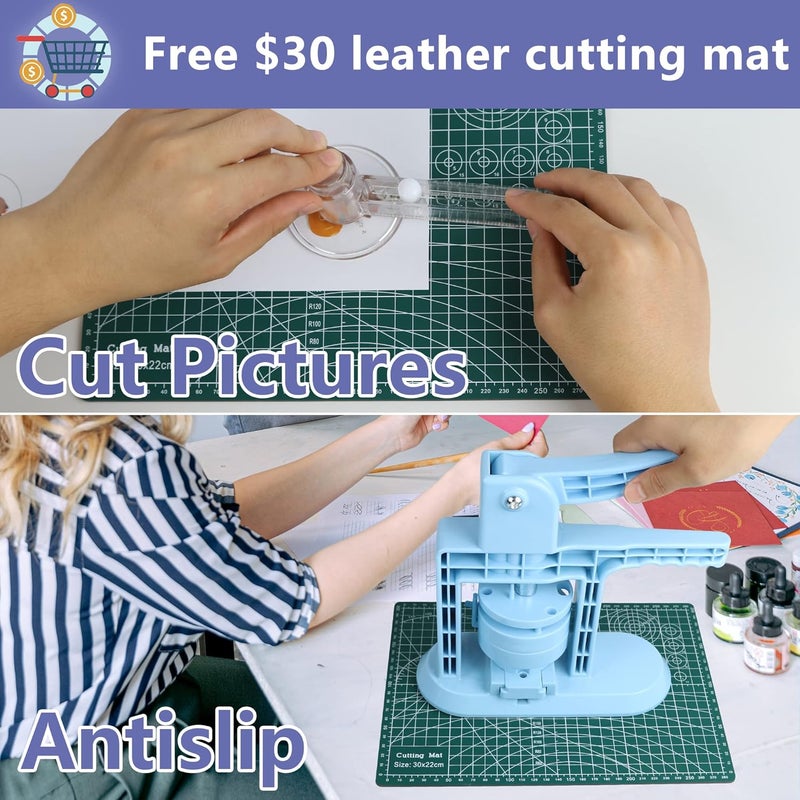 Happizza Button Maker Machine Multiple Sizes (4th Gen), Pin Maker 1+1.25+2.25 inch / 25+32+58mm, Badge Button Press Machine with Cutting Mat & 300 Sets Badge Making Supplies & Circle Cutter - Image 4